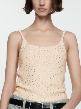 Mango Sequin Knit Camisole in Ecru